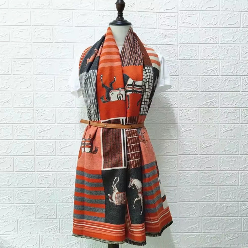 Elegant Orange and Black Patterned Scarf